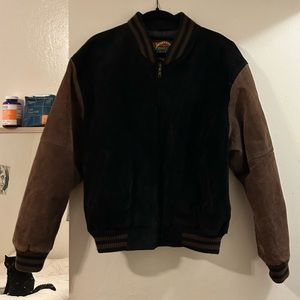 Brown and Black Bomber Varsity Jacket